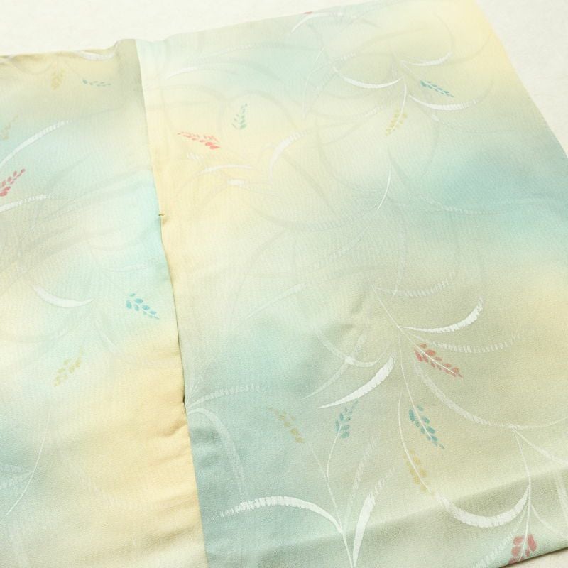 単衣 小紋 一つ紋付き 正絹 木の葉・植物柄 単衣仕立て 身丈153cm 裄丈62cm リサイクル着物 着物 多色使い_画像16