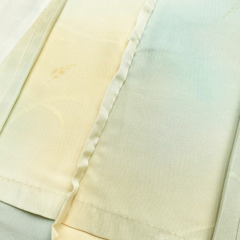 単衣 小紋 一つ紋付き 正絹 木の葉・植物柄 単衣仕立て 身丈153cm 裄丈62cm リサイクル着物 着物 多色使い_画像20