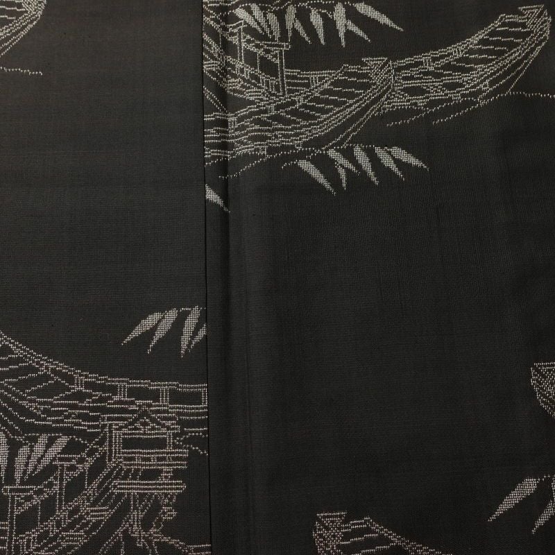 紬 しつけ糸付き 正絹 風景柄 袷仕立て 身丈154.5cm 裄丈62cm リサイクル着物 着物 モダン 茶_画像7