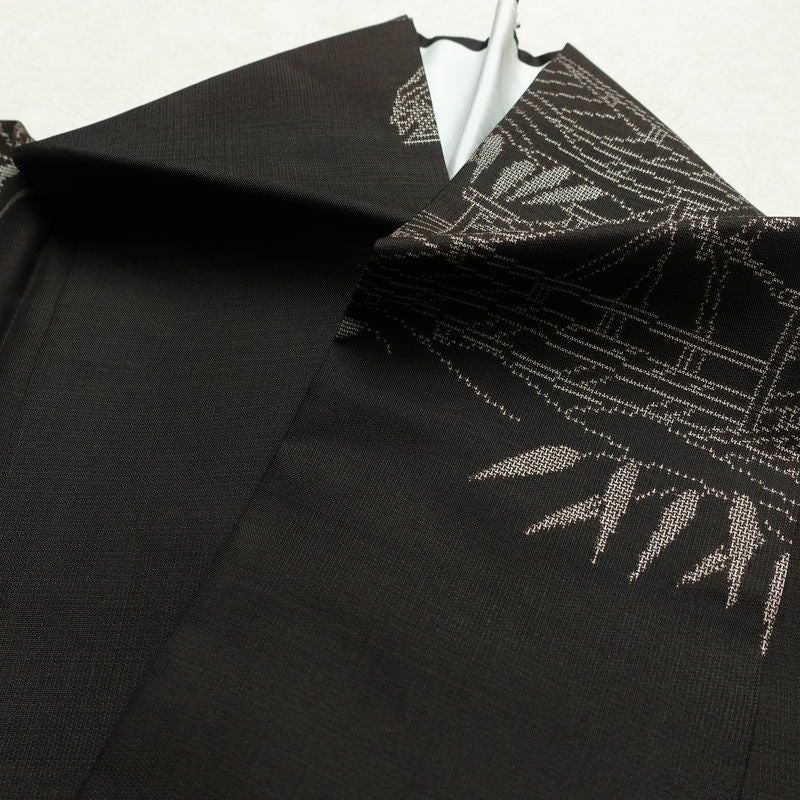 紬 しつけ糸付き 正絹 風景柄 袷仕立て 身丈154.5cm 裄丈62cm リサイクル着物 着物 モダン 茶_画像18