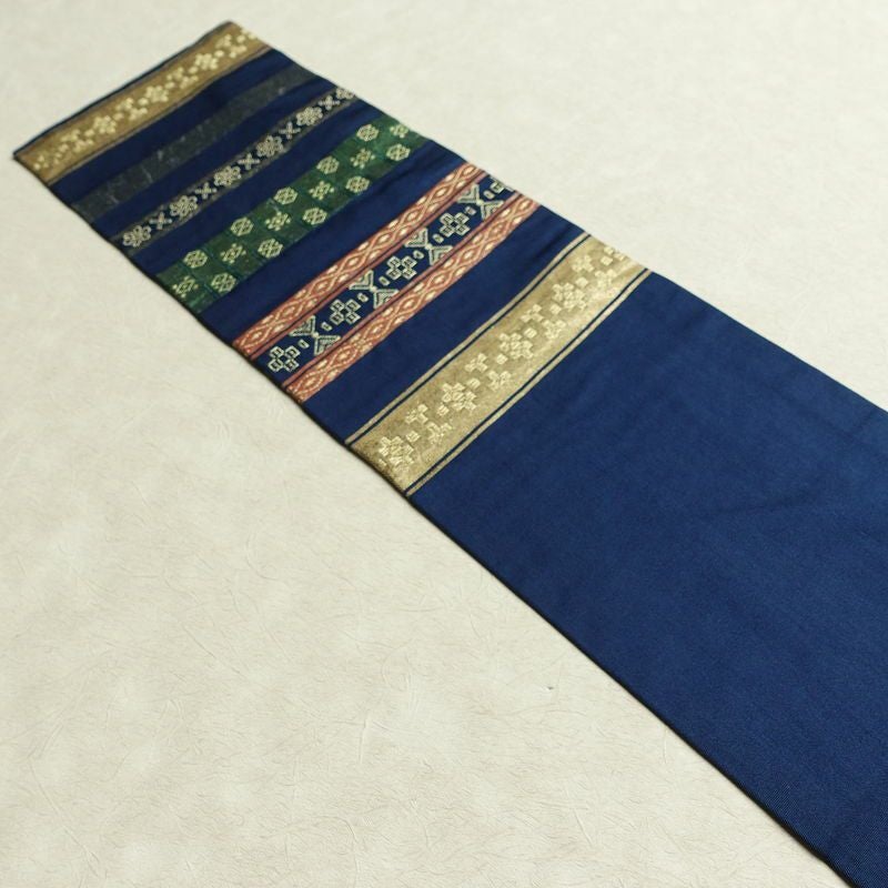 名古屋帯 六通柄 正絹 縞柄・線柄 名古屋仕立て なごや帯 リサイクル帯 帯 箔 青・紺_画像16