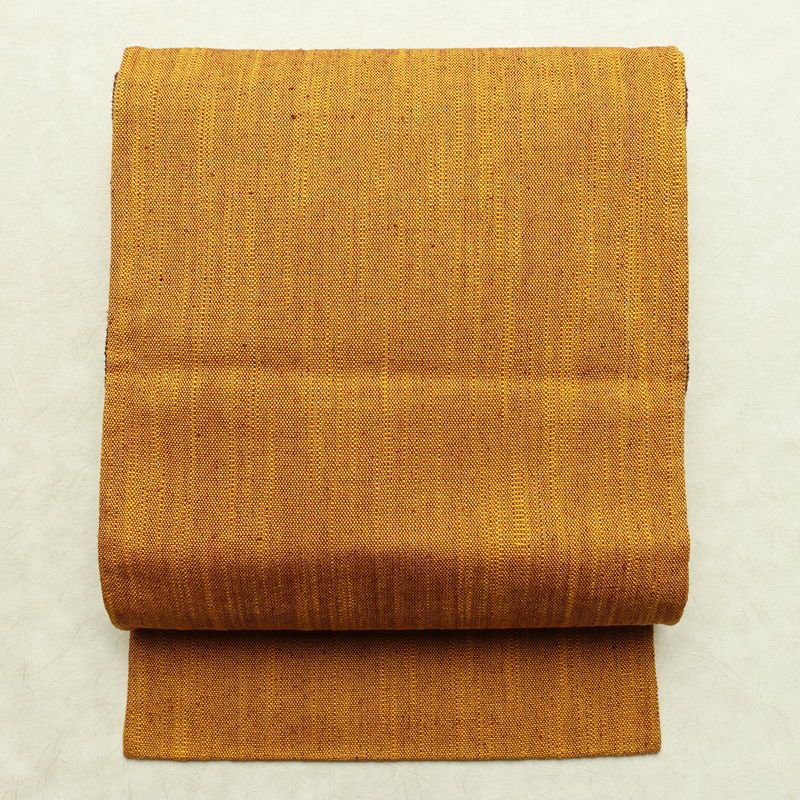 名古屋帯 全通柄 正絹 その他の柄 松葉仕立て なごや帯 リサイクル帯 帯 シンプル 紬地 黄・黄土色_画像1