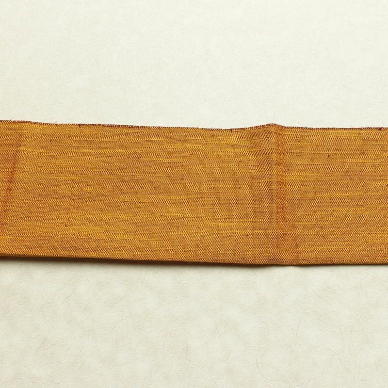 名古屋帯 全通柄 正絹 その他の柄 松葉仕立て なごや帯 リサイクル帯 帯 シンプル 紬地 黄・黄土色_画像13