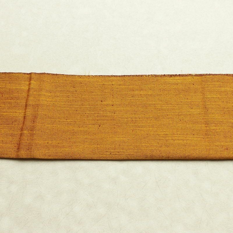 名古屋帯 全通柄 正絹 その他の柄 松葉仕立て なごや帯 リサイクル帯 帯 シンプル 紬地 黄・黄土色_画像14