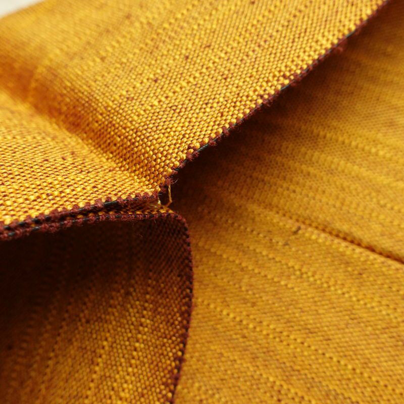 名古屋帯 全通柄 正絹 その他の柄 松葉仕立て なごや帯 リサイクル帯 帯 シンプル 紬地 黄・黄土色_画像16