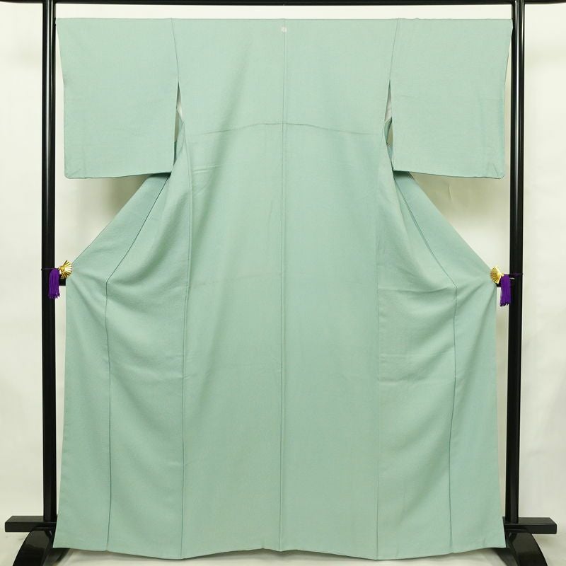 色無地 一つ紋付き 寿光織 伝統工芸茶染 正絹 花柄 袷仕立て 身丈163.5cm 裄丈68cm リサイクル着物 着物 お茶会 フォーマル 緑・うぐいす色_画像1