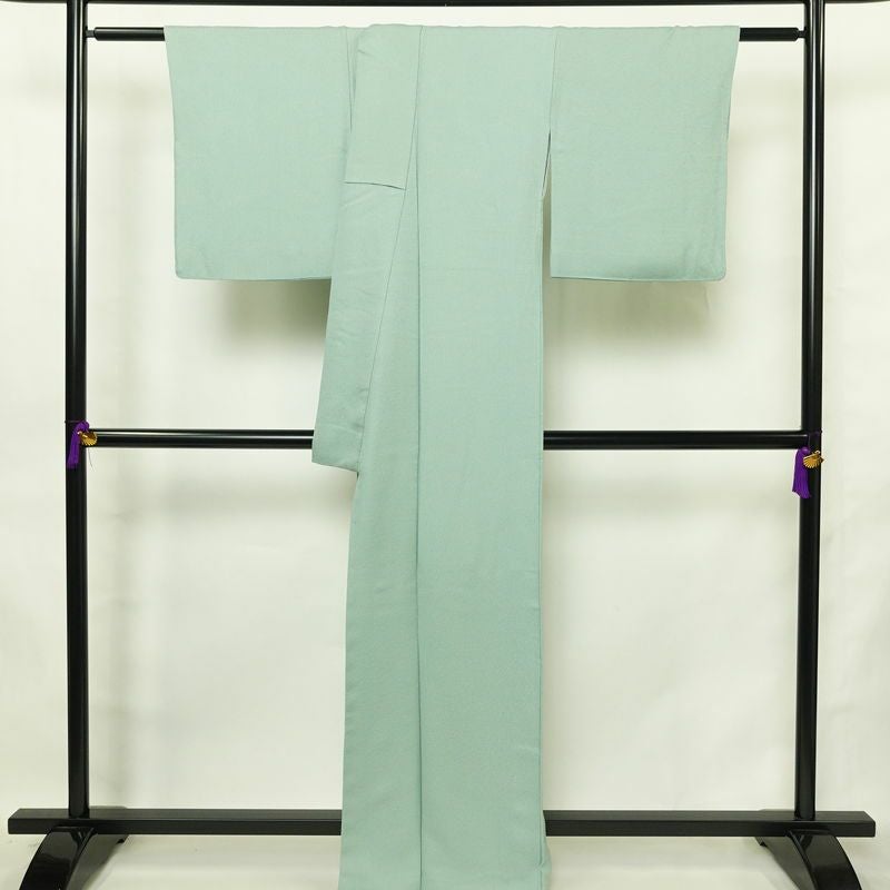 色無地 一つ紋付き 寿光織 伝統工芸茶染 正絹 花柄 袷仕立て 身丈163.5cm 裄丈68cm リサイクル着物 着物 お茶会 フォーマル 緑・うぐいす色_画像2