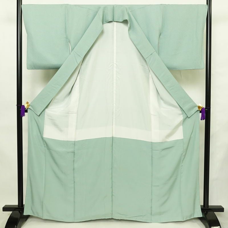 色無地 一つ紋付き 寿光織 伝統工芸茶染 正絹 花柄 袷仕立て 身丈163.5cm 裄丈68cm リサイクル着物 着物 お茶会 フォーマル 緑・うぐいす色_画像3