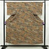 小紋 縮緬 総柄 正絹 風景柄 袷仕立て 身丈149cm 裄丈62.5cm リサイクル着物 着物 黄・黄土色_画像1