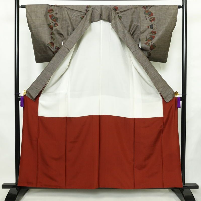 大島紬 古代染色 純泥染 証紙あり 正絹 古典柄 袷仕立て 身丈160cm 裄丈63cm リサイクル着物 着物 茶_画像3