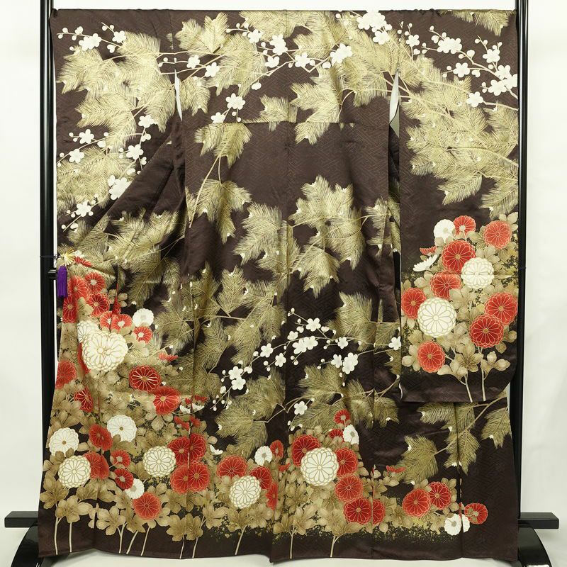 振袖 金駒刺繍 正絹 花柄 袷仕立て 身丈168cm 裄丈67.5cm 箔 金彩 蝶