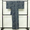 紬 正絹 木の葉・植物柄 袷仕立て 身丈157cm 裄丈65cm リサイクル着物 着物 青・紺_画像2
