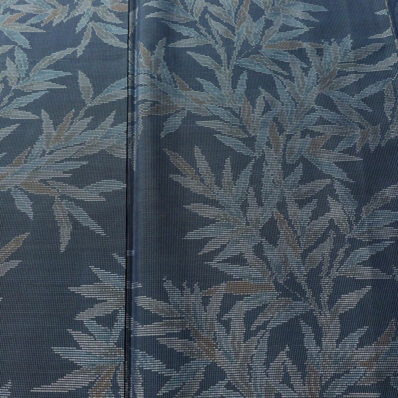 紬 正絹 木の葉・植物柄 袷仕立て 身丈157cm 裄丈65cm リサイクル着物 着物 青・紺_画像6