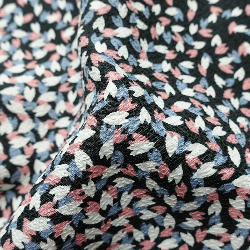 単衣 小紋 バチ衿仕立て ポリエステル 八掛付き 花柄 単衣仕立て 身丈165cm 裄丈66cm リサイクル着物 着物 黒_画像21