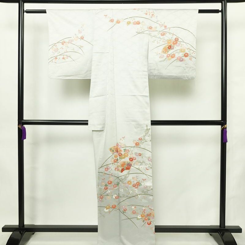 単衣 訪問着 ポリエステル 古典柄 単衣仕立て 身丈163cm 裄丈66.5cm リサイクル着物 着物 フォーマル グレー_画像2