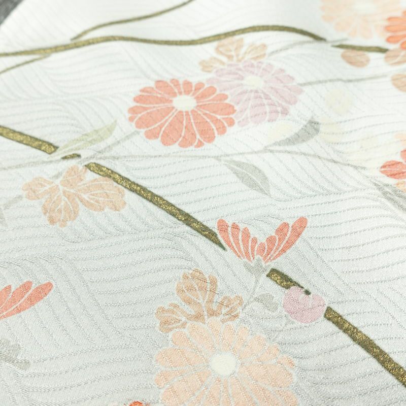 単衣 訪問着 ポリエステル 古典柄 単衣仕立て 身丈163cm 裄丈66.5cm リサイクル着物 着物 フォーマル グレー_画像9