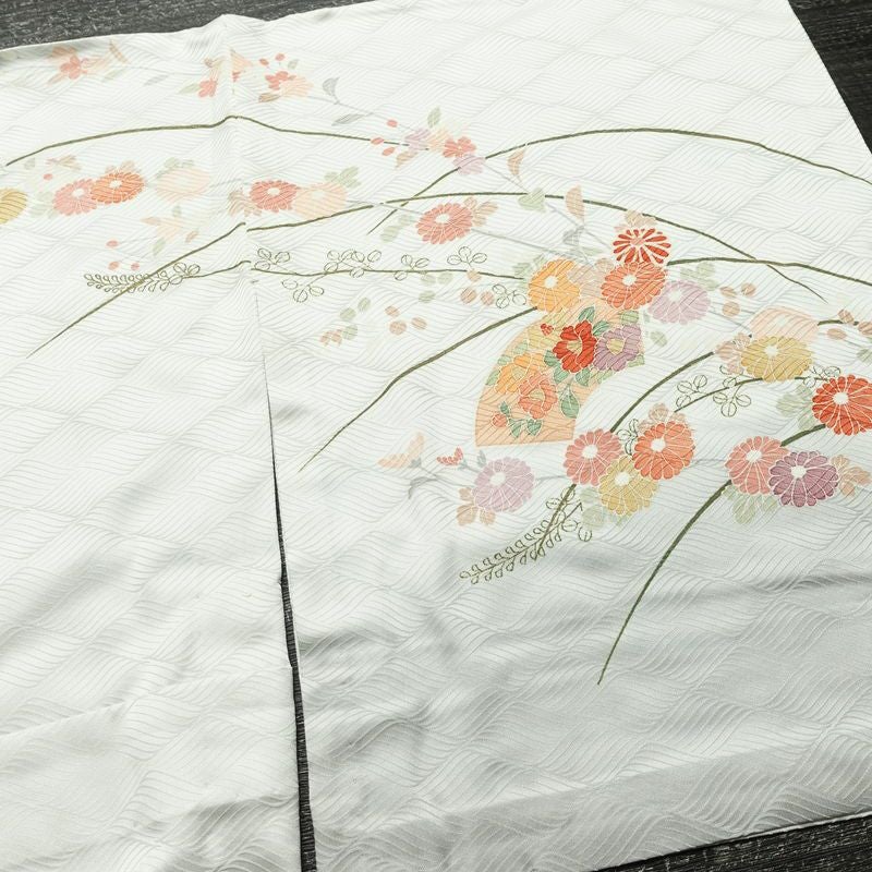 単衣 訪問着 ポリエステル 古典柄 単衣仕立て 身丈163cm 裄丈66.5cm リサイクル着物 着物 フォーマル グレー_画像15