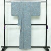 小紋 縮緬 総柄 正絹 花柄 袷仕立て 身丈156.5cm 裄丈63cm リサイクル着物 着物 くすみブルー 青・紺_画像2