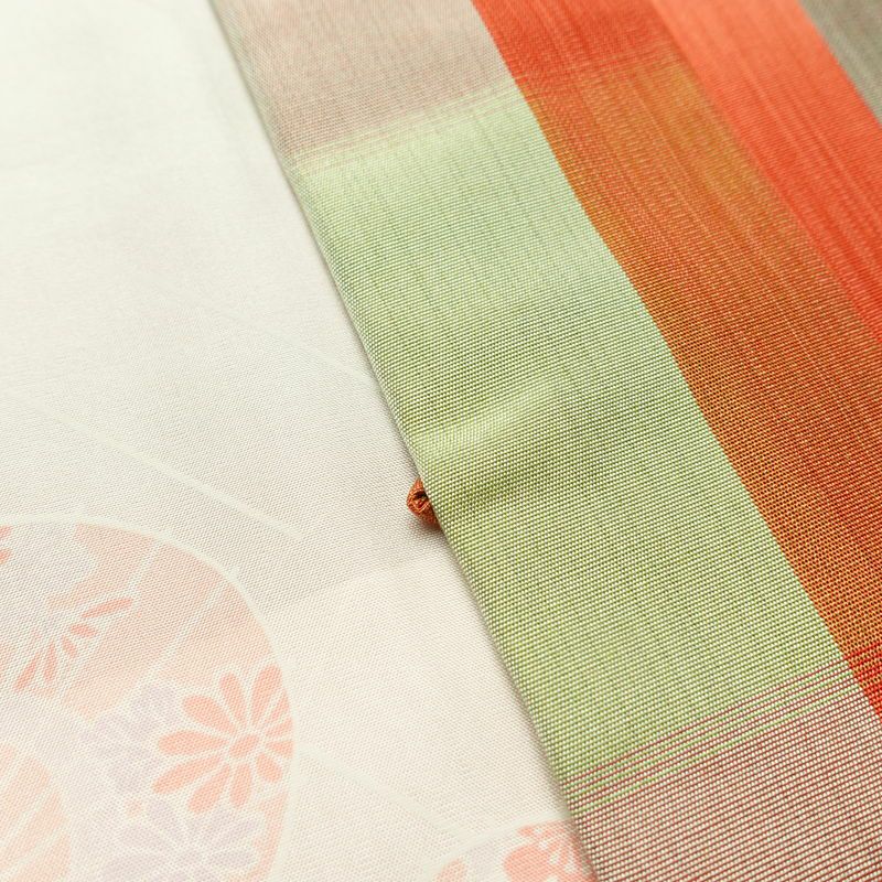 紬 良品 しつけ糸付き アンサンブル 2点セット 正絹 花柄 袷仕立て 身丈166.5cm 裄丈67.5cm リサイクル着物 着物 羽織 おしゃれ 多色使い_画像20