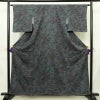 小紋 良品 しつけ糸付き 正絹 花柄 袷仕立て 身丈158.5cm 裄丈63.5cm リサイクル着物 着物 青・紺_画像1