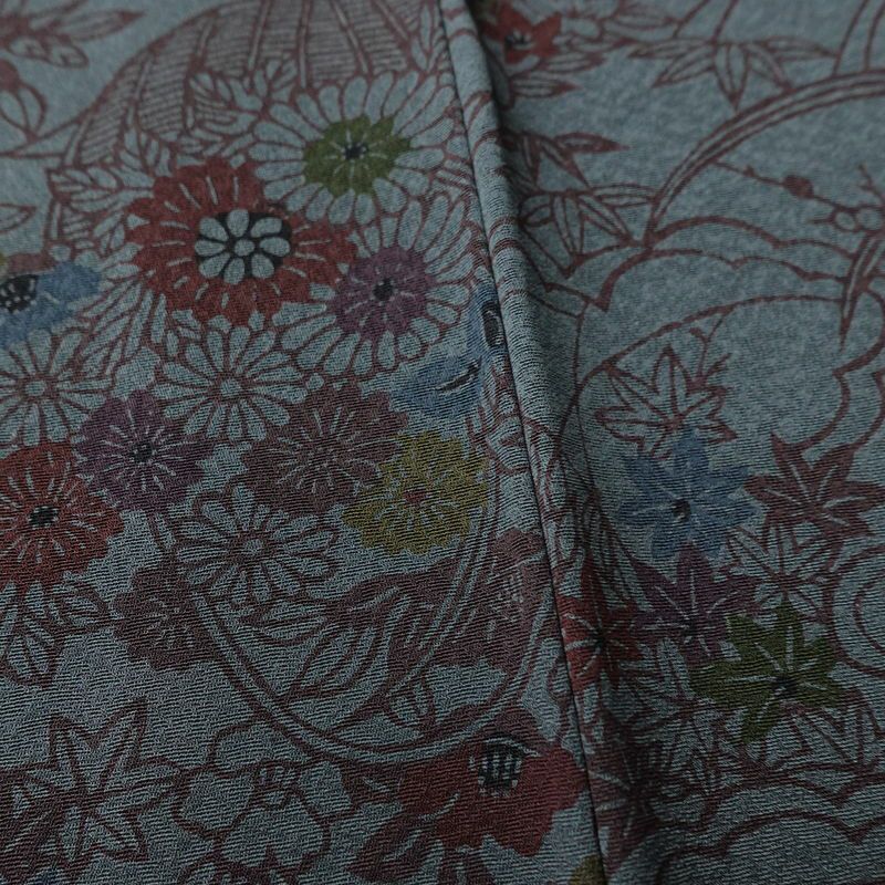 小紋 良品 しつけ糸付き 正絹 花柄 袷仕立て 身丈158.5cm 裄丈63.5cm リサイクル着物 着物 青・紺_画像13