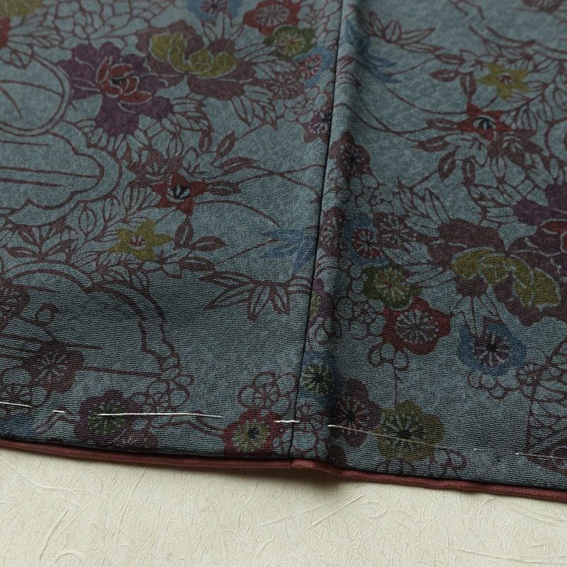 小紋 良品 しつけ糸付き 正絹 花柄 袷仕立て 身丈158.5cm 裄丈63.5cm リサイクル着物 着物 青・紺_画像14
