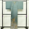 訪問着 しつけ糸付き 正絹 木の葉・植物柄 袷仕立て 身丈163.5cm 裄丈65cm リサイクル着物 着物 箔 金彩 入学式 卒業式 七五三 お宮参り フォーマル 四季花 緑・うぐいす色_画像2