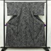 紬 正絹 木の葉・植物柄 袷仕立て 身丈155.5cm 裄丈63.5cm リサイクル着物 着物 黒_画像1