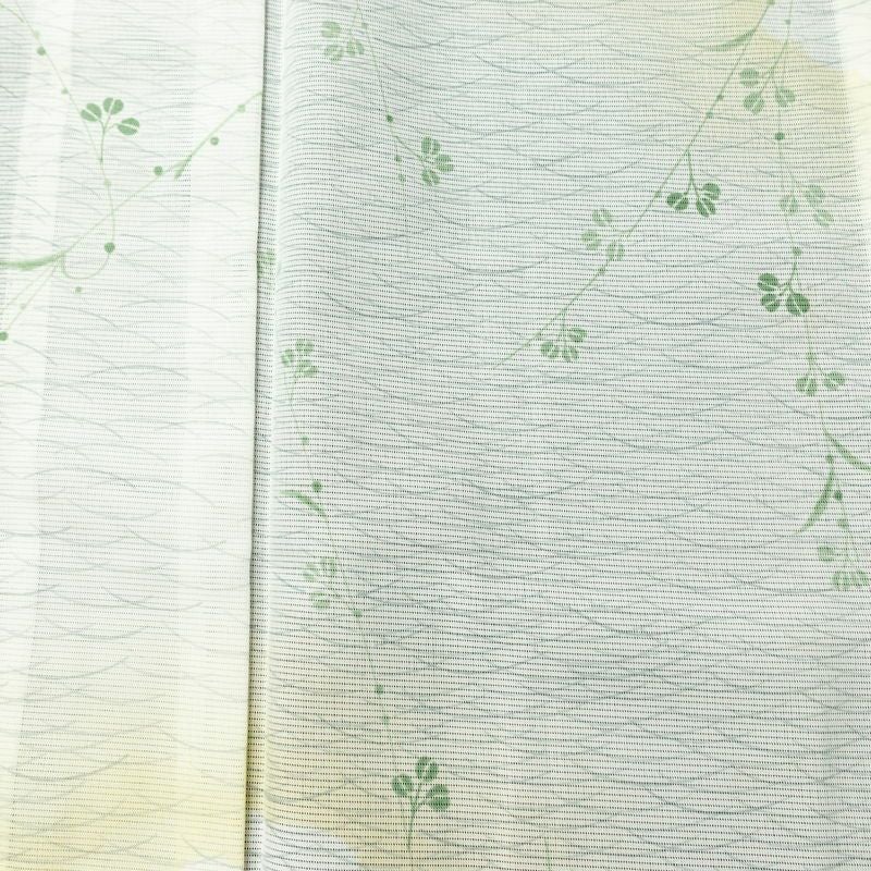 盛夏 小紋 夏用 絽 バチ衿仕立て ポリエステル 木の葉・植物柄 単衣仕立て 身丈158.5cm 裄丈61.5cm リサイクル着物 着物 白_画像6