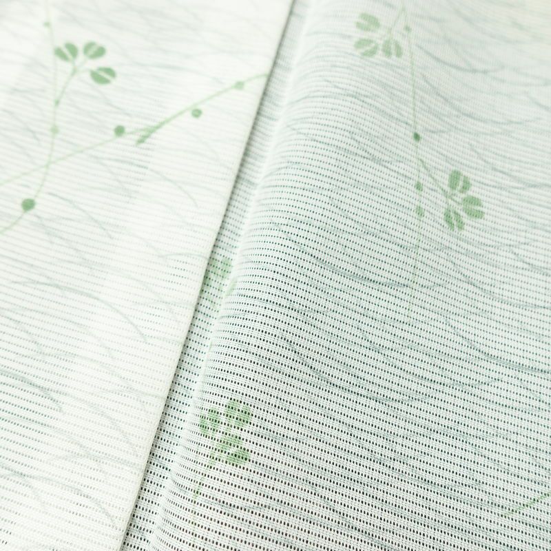 盛夏 小紋 夏用 絽 バチ衿仕立て ポリエステル 木の葉・植物柄 単衣仕立て 身丈158.5cm 裄丈61.5cm リサイクル着物 着物 白_画像9