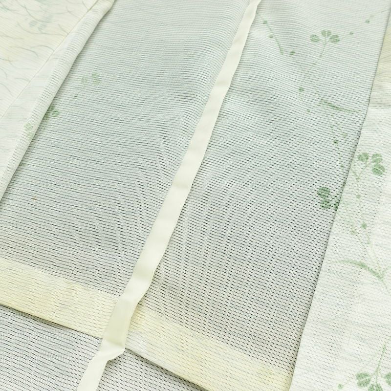 盛夏 小紋 夏用 絽 バチ衿仕立て ポリエステル 木の葉・植物柄 単衣仕立て 身丈158.5cm 裄丈61.5cm リサイクル着物 着物 白_画像20