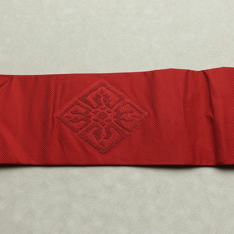 名古屋帯 太鼓柄 良品 正絹 幾何学柄・抽象柄 名古屋仕立て なごや帯 リサイクル帯 帯 シンプル 赤・朱_画像14