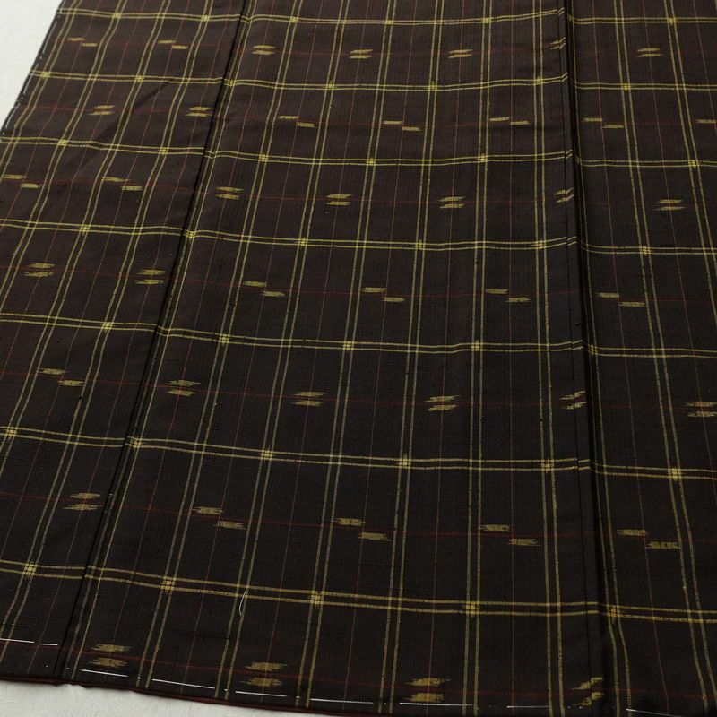 紬 しつけ糸付き 正絹 チェック・格子柄 袷仕立て 身丈163cm 裄丈65.5cm リサイクル着物 着物 カジュアル 茶_画像4