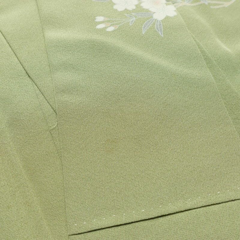 訪問着 縮緬 正絹 花柄 袷仕立て 身丈164cm 裄丈67cm リサイクル着物 着物 共八掛 入学式 卒業式 七五三 お宮参り フォーマル 緑・うぐいす色_画像18