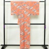 小紋 縮緬 正絹 花柄 袷仕立て 身丈158.5cm 裄丈63.5cm リサイクル着物 着物 サーモンピンク ピンク_画像2