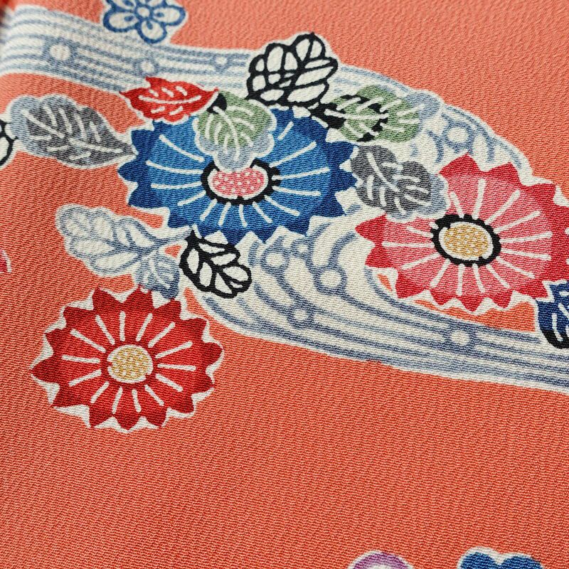 小紋 縮緬 正絹 花柄 袷仕立て 身丈158.5cm 裄丈63.5cm リサイクル着物 着物 サーモンピンク ピンク_画像11