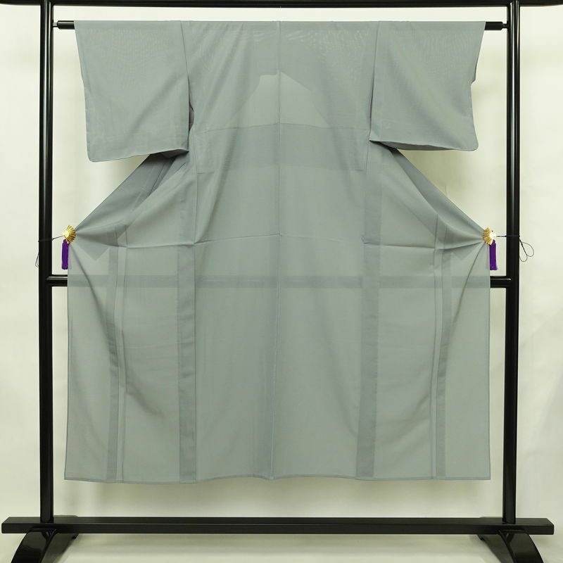 単衣 色無地 絽 良品 しつけ糸付き 夏用 ポリエステル 無地 単衣仕立て 身丈145.5cm 裄丈61.5cm リサイクル着物 着物 お茶会 フォーマル 青・紺_画像1