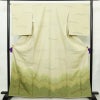 訪問着 良品 落款入り 正絹 幾何学柄・抽象柄 袷仕立て 身丈163.5cm 裄丈66.5cm リサイクル着物 着物 おしゃれ 紬地 緑・うぐいす色_画像1