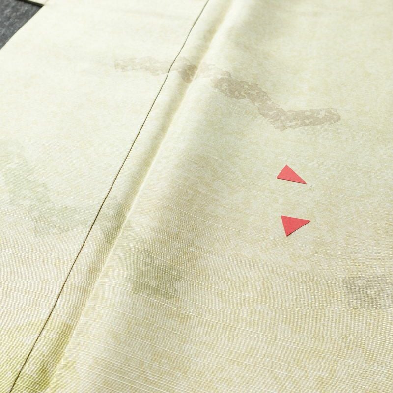 訪問着 良品 落款入り 正絹 幾何学柄・抽象柄 袷仕立て 身丈163.5cm 裄丈66.5cm リサイクル着物 着物 おしゃれ 紬地 緑・うぐいす色_画像7