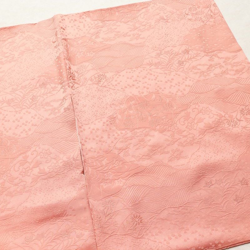 色無地 一つ紋付き 正絹 木の葉・植物柄 袷仕立て 身丈163cm 裄丈64.5cm リサイクル着物 着物 お茶会 フォーマル ピンク_画像15