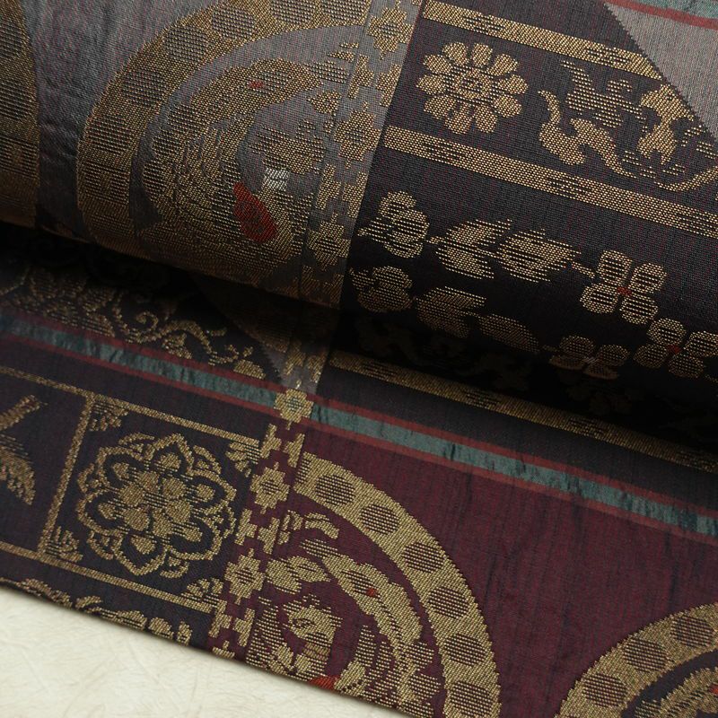 名古屋帯 六通柄 良品 正絹 幾何学柄・抽象柄 名古屋仕立て なごや帯 リサイクル帯 帯 モダン おしゃれ 紫・藤色_画像7