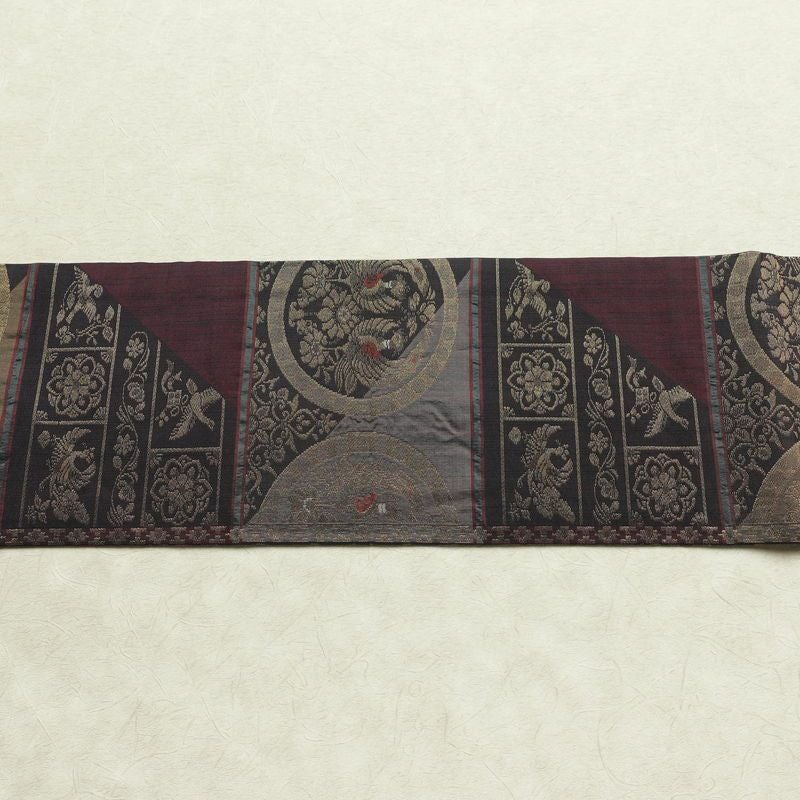 名古屋帯 六通柄 良品 正絹 幾何学柄・抽象柄 名古屋仕立て なごや帯 リサイクル帯 帯 モダン おしゃれ 紫・藤色_画像12