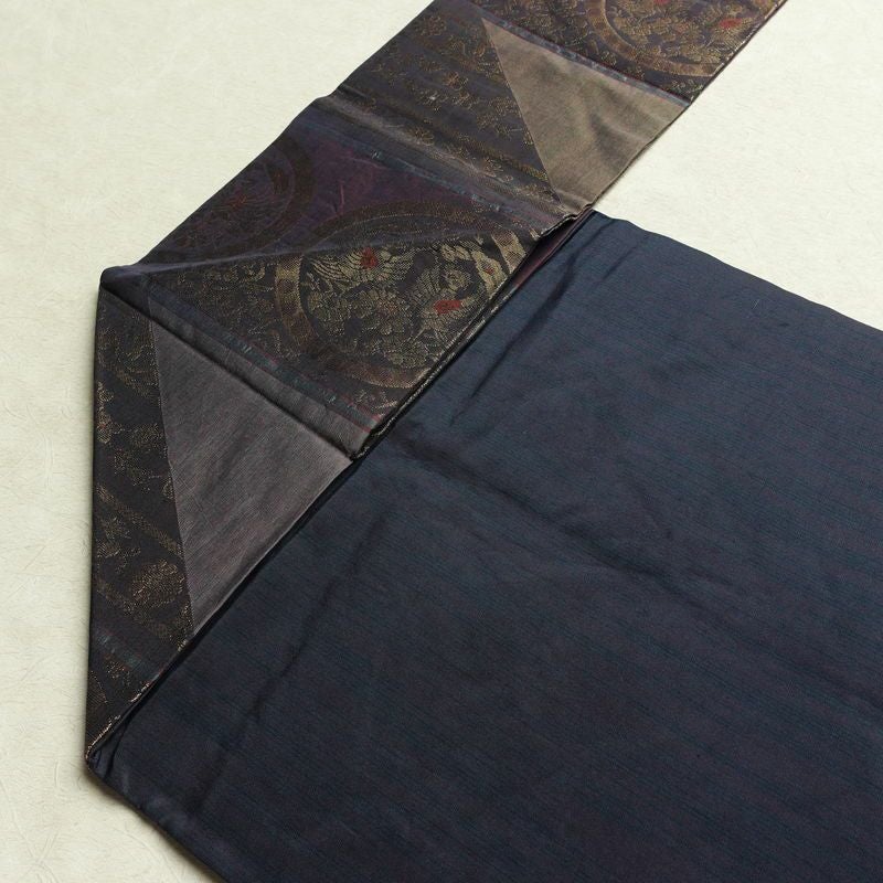 名古屋帯 六通柄 良品 正絹 幾何学柄・抽象柄 名古屋仕立て なごや帯 リサイクル帯 帯 モダン おしゃれ 紫・藤色_画像19