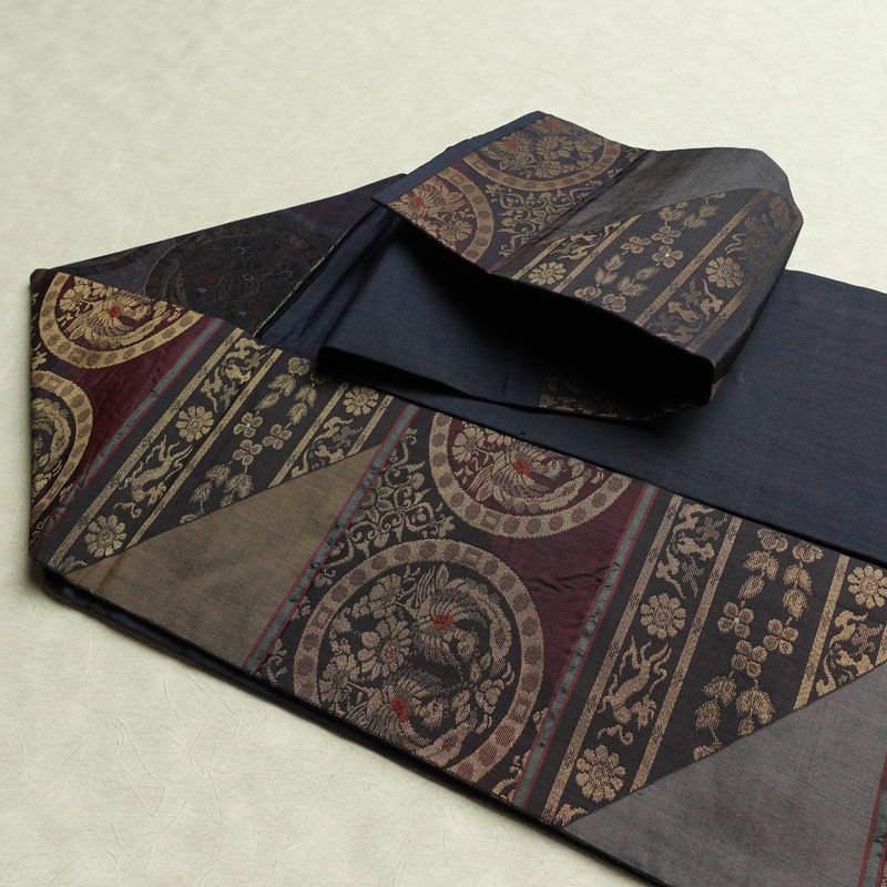 名古屋帯 六通柄 良品 正絹 幾何学柄・抽象柄 名古屋仕立て なごや帯 リサイクル帯 帯 モダン おしゃれ 紫・藤色_画像21