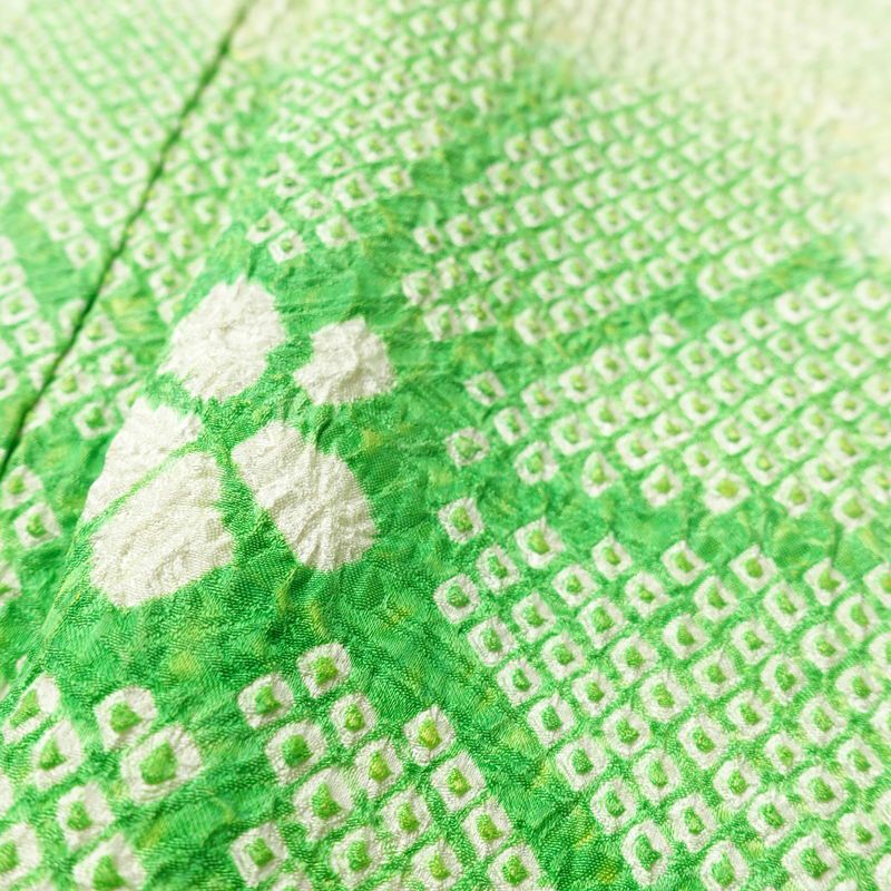 振袖 絞り 総絞り 正絹 花柄 袷仕立て 身丈156cm 裄丈65cm リサイクル着物 着物 二十歳 二十歳の集い お茶会 パーティー フォーマル 緑・うぐいす色_画像9