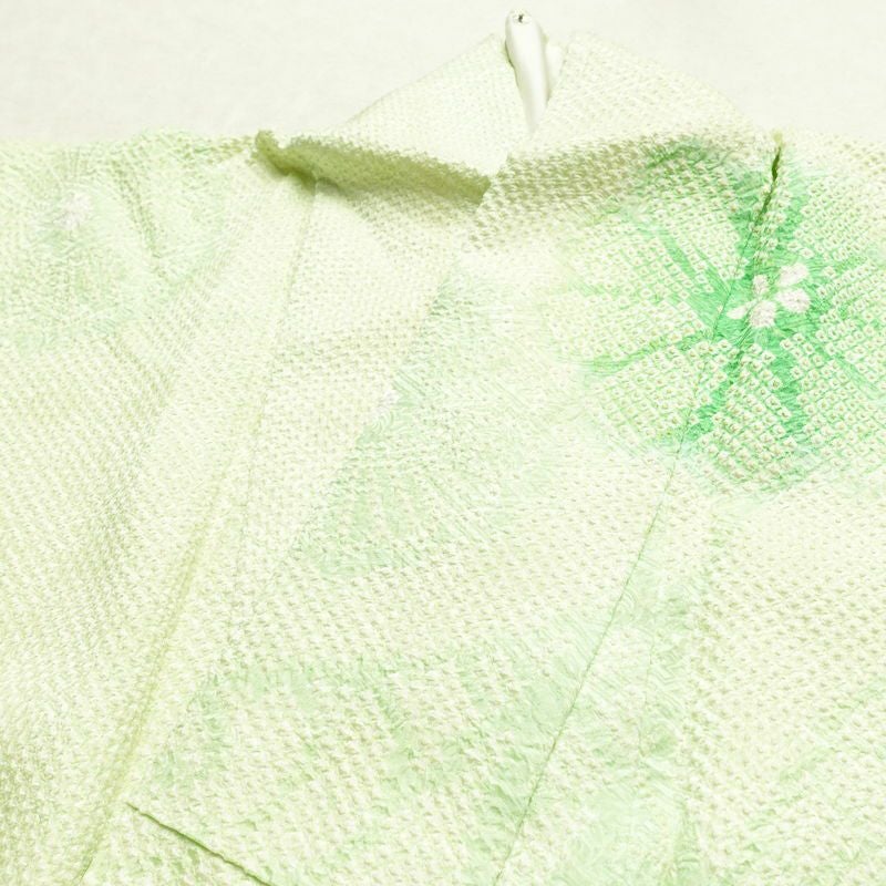 振袖 絞り 総絞り 正絹 花柄 袷仕立て 身丈156cm 裄丈65cm リサイクル着物 着物 二十歳 二十歳の集い お茶会 パーティー フォーマル 緑・うぐいす色_画像17