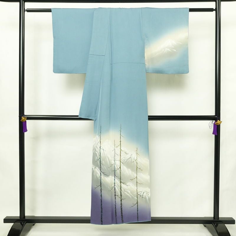 付け下げ 落款入り 植村彩弘 正絹 風景柄 袷仕立て 身丈151cm 裄丈65cm リサイクル着物 着物 入学式 卒業式 七五三 お宮参り フォーマル 青・紺_画像2