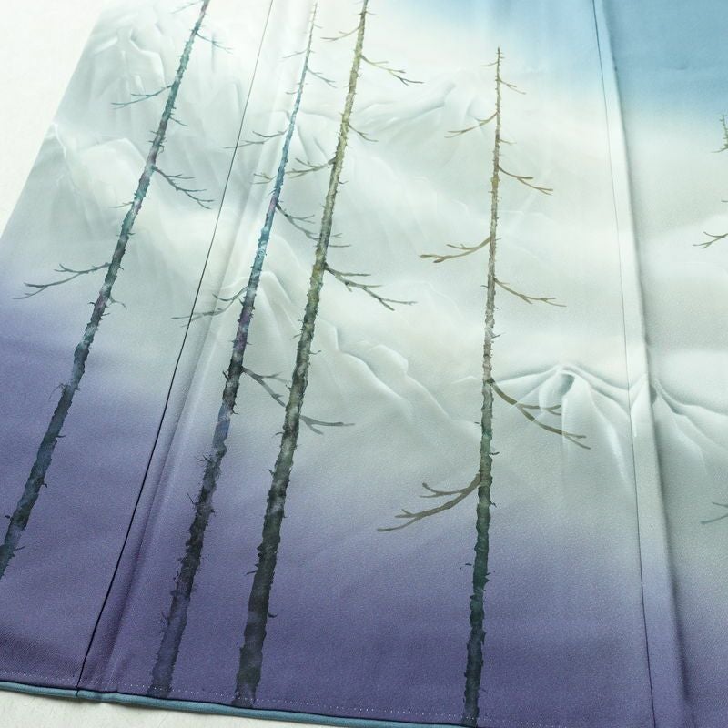 付け下げ 落款入り 植村彩弘 正絹 風景柄 袷仕立て 身丈151cm 裄丈65cm リサイクル着物 着物 入学式 卒業式 七五三 お宮参り フォーマル 青・紺_画像4
