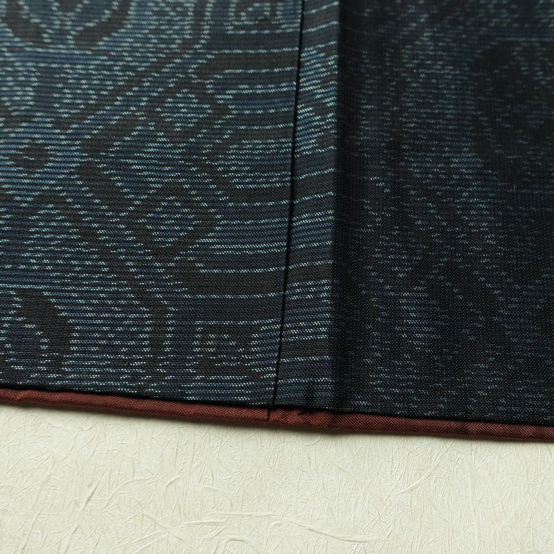 紬 正絹 幾何学柄・抽象柄 袷仕立て 身丈159.5cm 裄丈62.5cm リサイクル着物 着物 青・紺_画像13