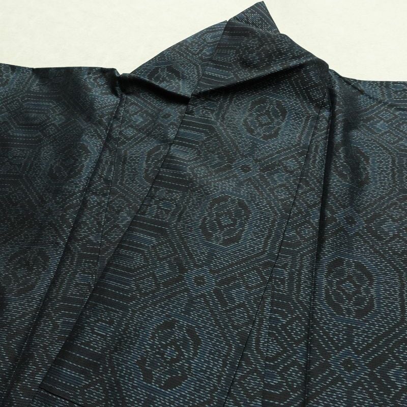 紬 正絹 幾何学柄・抽象柄 袷仕立て 身丈159.5cm 裄丈62.5cm リサイクル着物 着物 青・紺_画像17
